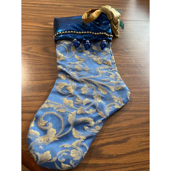 Christmas stocking blue decorated with gold accents - Picture 3 of 5